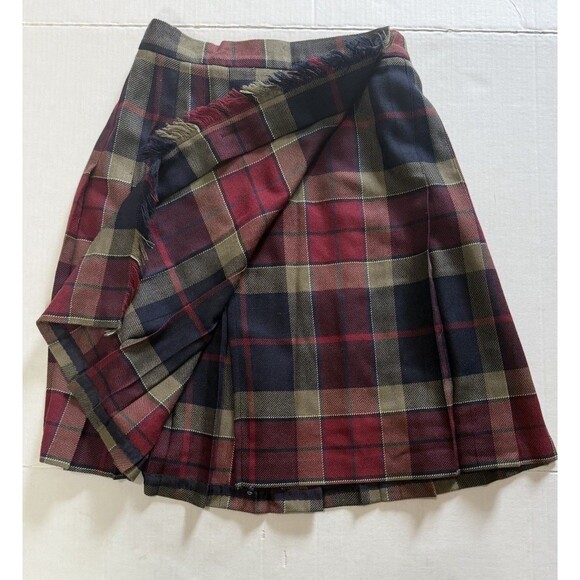 VTG. Talbots Wool Wrap Skirt Size 10 Red Plaid Kilt Pleated Preppy Old Money - Picture 7 of 13